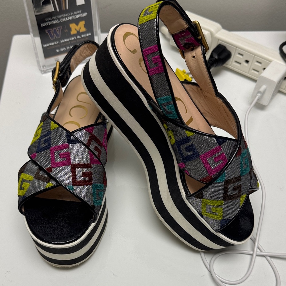 Gucci GG lurex flat form skipper sandal logo size 35.5